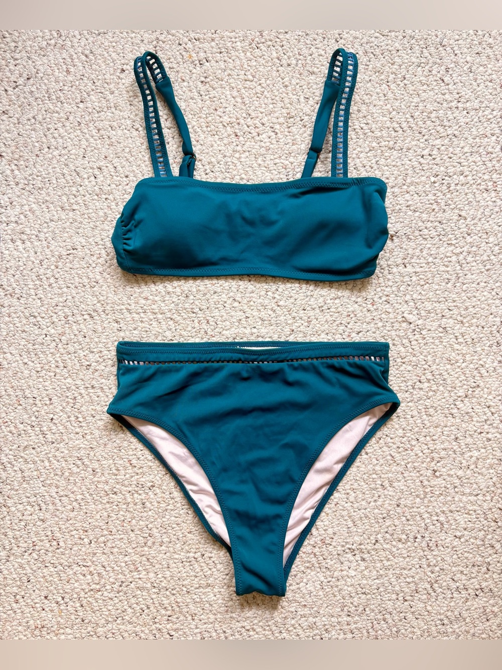 Shade & Shore Teal Bandeau High‑Waist Bikini Set